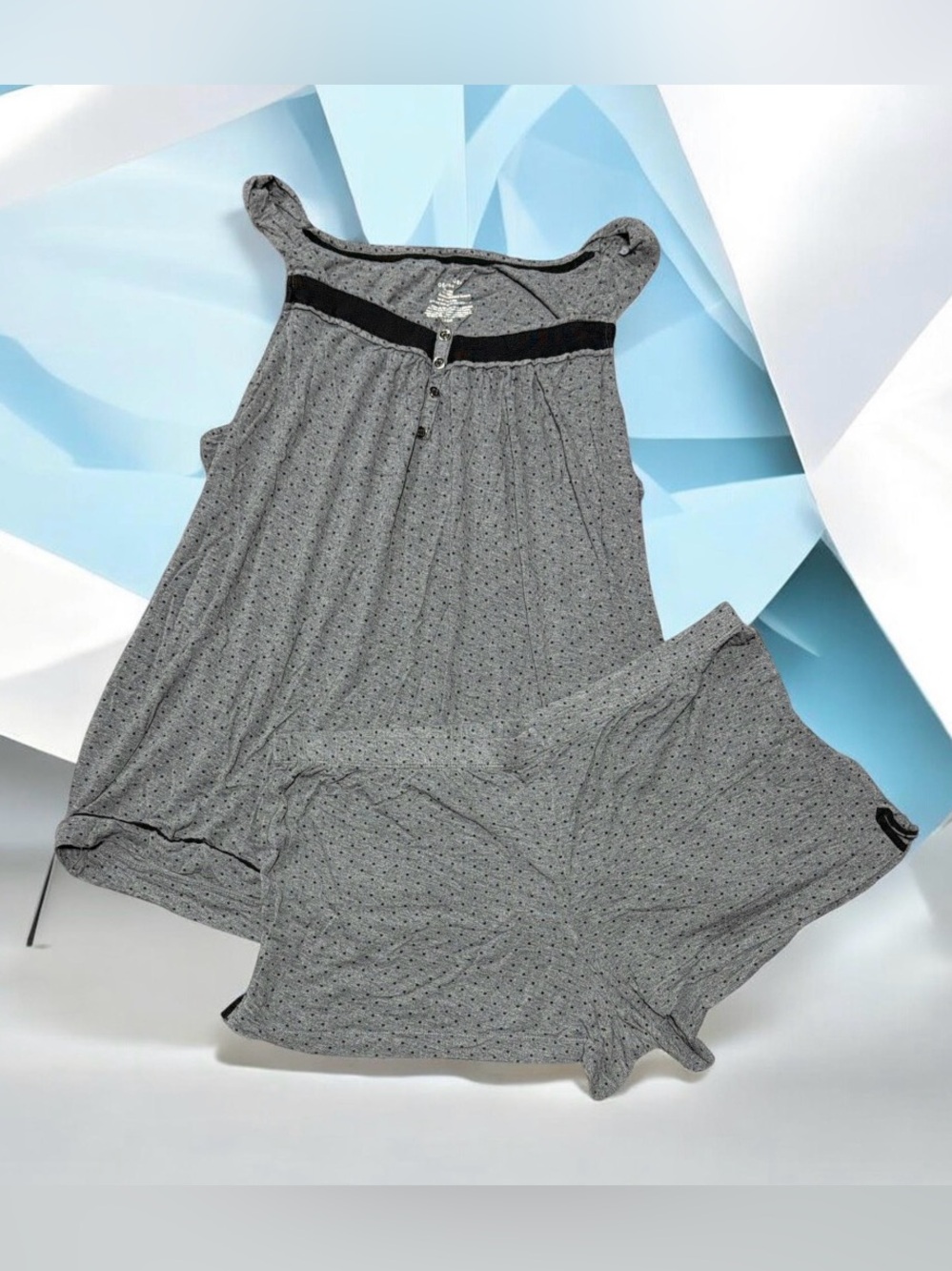 George Gray & Black Polka Dot Cami Tank Top and Shorts Pajama Set L 12-14